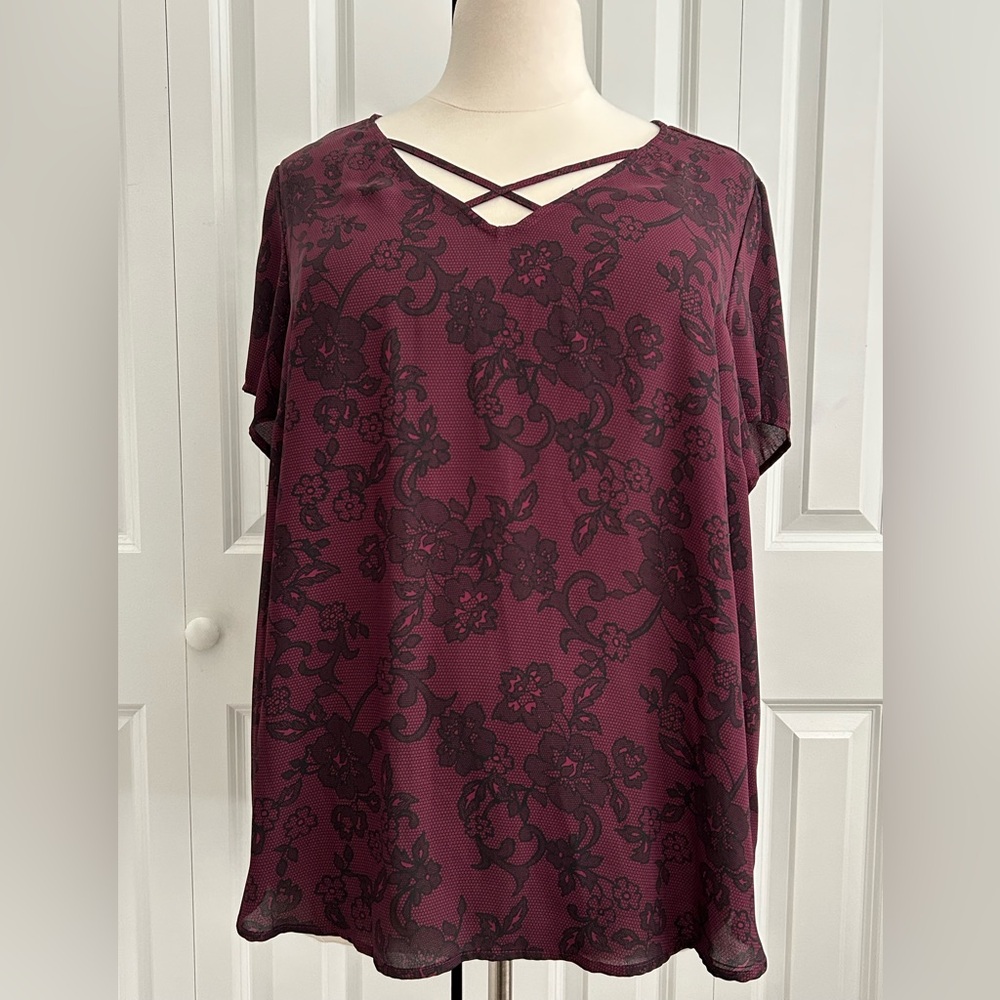 Torrid Floral Burgundy V-neck Blouse